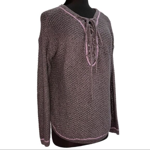 KIMCHI Blue Purple Metallic a lace Up Sweater Sz S - Picture 8 of 13